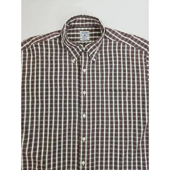 Brooks Bothers Sport Shirt Size Large White Red Green Check Long Sleeve Cotton - Picture 9 of 9